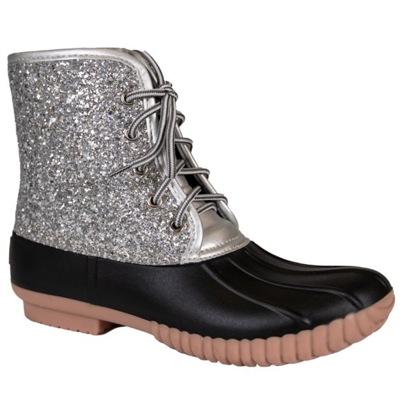 Simply Southern Shoes Simply Southern Silver Glitter Duck Boots 7
